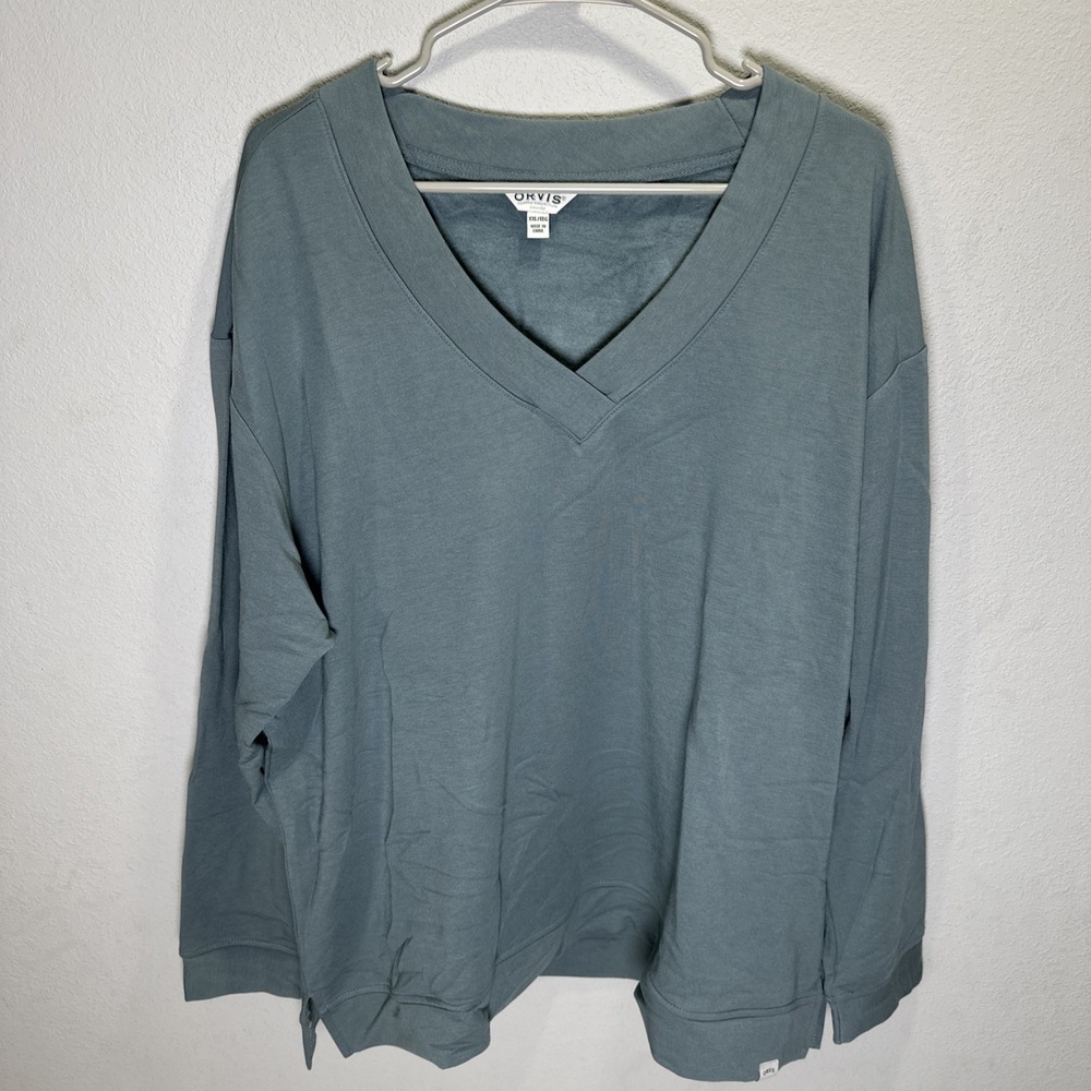 Orvis Pullover Sweatshirt Women's Size XXL Long Sleeve V Neck Stretch Soft